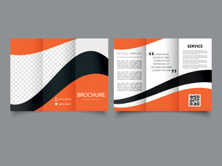 Trifold brochure with yellow waves. Catalog Vector Template. Vector