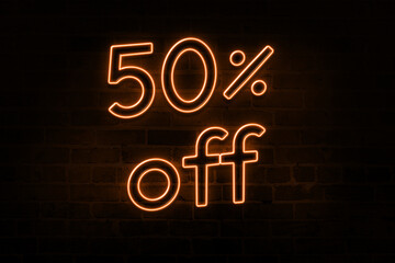 Fototapeta na wymiar 50% discount number percent neon glow light signs on a dark background Image