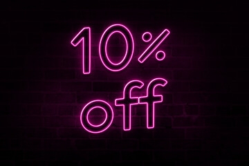 10% discount number percent neon glow light signs on a dark background Image