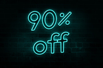90% discount number percent neon glow light signs on a dark background Image