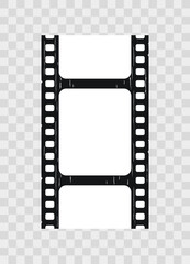 Vintage camera reel. Seamless photo roll on transparent background. Retro video border. Close-up cinema seamless strip. Old cinematic frame. Vector illustration.