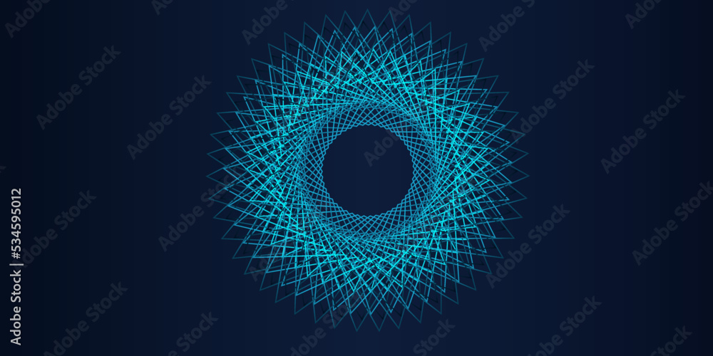 Fototapete vector abstract circle frame with wavy rounded lines pattern flowing in blue green colors isolated o
