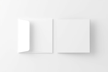 Square Folded Invitation Card With Envelope White Blank 3D Rendering Mockup