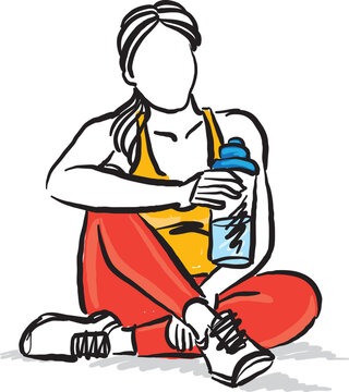 fitness woman drinking bottle of water sports concept healthy lifestyle vector illustration