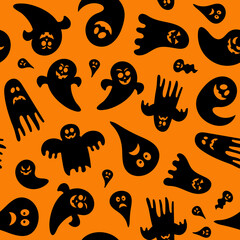 Seamless vector pattern for Halloween design. Halloween symbols ghost in cartoon style. Vector Illustration