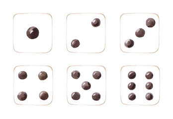 Dots, casino dice set, isolated on white background, hand drawn illustration
