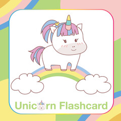Obraz na płótnie Canvas Cute Unicorn Flashcard for Children. Ready to print. Printable game card. Educational card for preschool. Vector illustration.