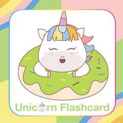 Cute Unicorn Flashcard for Children. Ready to print. Printable game card. Educational card for preschool. Vector illustration.
