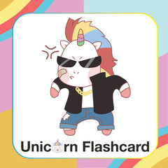 Cute Unicorn Flashcard for Children. Ready to print. Printable game card. Educational card for preschool. Vector illustration.