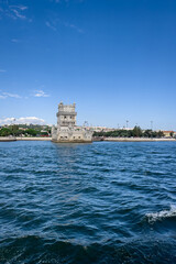 Fototapeta na wymiar View from a tour boat over Belem tower in Lisbon
