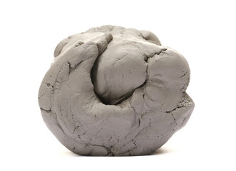 Grey modelling clay ball, lump isolated on white
