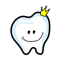 Smiling tooth with a yellow crown