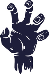 Silhouette of zombie hand or hand walking dead for halloween design. Fear or horror spooky skeleton of happy halloween for design dark party