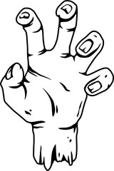 Zombie hand or hand walking dead for halloween design. Fear or horror spooky skeleton of happy halloween for design dark party