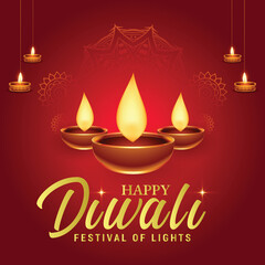 Happy diwali traditional indian diya oil lamp celebration background.
