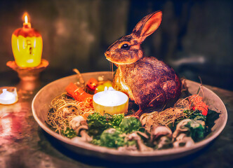 Whole live rabbit for Halloween, game cooking recipe, disgusting and ghoulish, 3d illustration