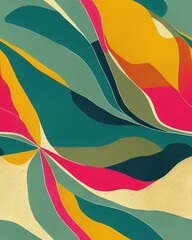 Colorful texture in geometric shapes. Similar paint mix made by brush with collage. Black Strokes. Many shades of green, orange, yellow, pink. Digital painting