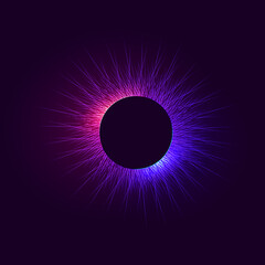 Abstract digital distort circle lines futuristic neon frame,