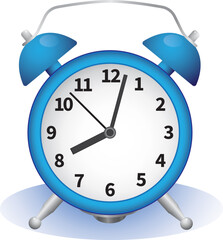 Mechanical watch in blue, alarm clock. Logo, icon. Color vector illustration.