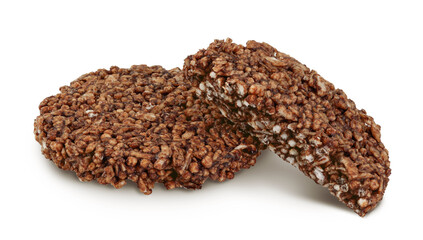 amaranth cookies with carob isolated on white background with full depth of field. Healthy food.