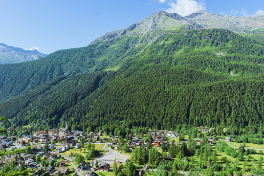 the landscape and nature of the anzasca valley and monte rosa, near the town of Macugnaga, Italy - June 2022.