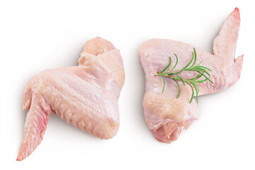 Raw chicken wings isolated on white background with full depth of field. Top view. Flat lay