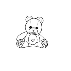 Toy bear sits with a heart on his stomach, print, isolated illustration, icon, tattoo