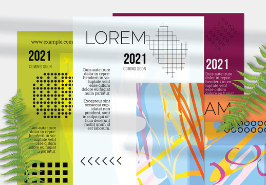 Poster Layouts with Geometric Shapes and Abstract Bright Artistic Brush
