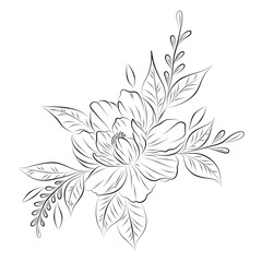 Vector plants in doodle style on a white background. Stencil. Flower tattoo. Black and white illustration.