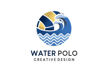 Water polo logo design, ball vector illustration combined with wave icon