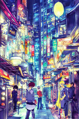 Fototapeta na wymiar Anime City Night