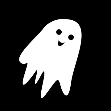 illustration of a ghost on a black background, the concept of the Halloween holiday, an element for printing on paper, fabric, dishes, clothes.  advertising materials for supermarkets.