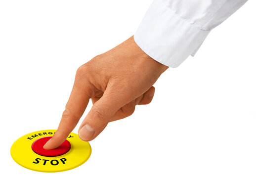 Gesture series: man presses the emergency switch.