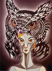Cubist head of owl hairstyle