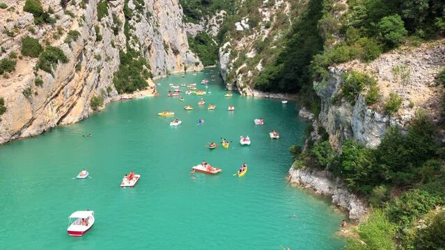 Lake of Sainte Croix du Verdon in the Verdon Natural Regional Park summer day at lake, France.