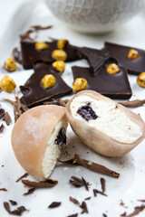 Mochi with fruits, fresh strawberries, dessert, food
