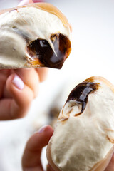 Mochi with fruits, fresh strawberries, dessert, food
