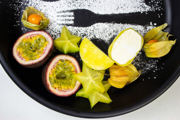 Mochi with fruits, fresh strawberries, dessert, food
