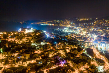 Fototapeta na wymiar Aerial view the city of Kavala at night, in northern Greece