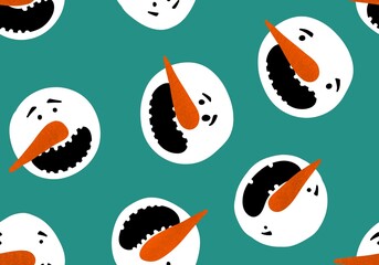 Winter seamless snowman and snowflakes pattern for Christmas wrapping paper and kids notebooks