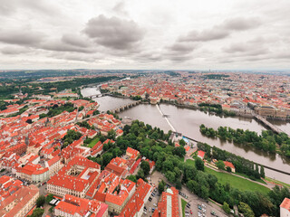Prague Old Town in Czech Republic with Famous Sightseeing Places in Background. Charles Bridge...