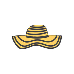 Woman hat icon in vector. Woman hat colorful doodle illustration in vector. Woman hat illustration in vector.