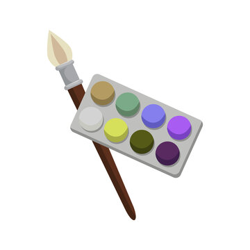 artist paint brush. palette and brushes flat design illustration.  painting set tool. 