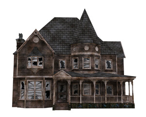 Old Victorian haunted mansion house. 3D illustration isolated. - obrazy, fototapety, plakaty