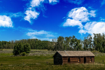 Fototapeta premium Rustic buildings in a farmers field Allingham Alberta Canada