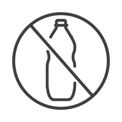 No plastic bottle icon.Stop plastic pollution.Ecology problems. Global warming. No plastic packaging . Bottle ban.Outline vector illustration.Isolated on white background.