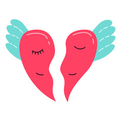 Heart assembled from two halves.Halves of the heart.Isolated on white background.Vector flat illustration.