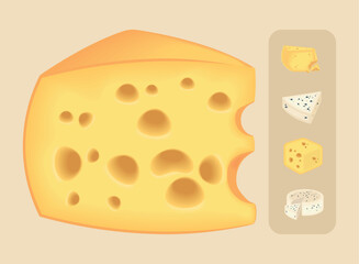 realistic cheese, icon set