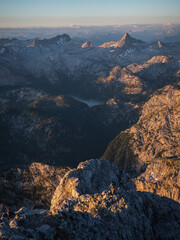 Berchtesgadener Alpen zum Sonnenaufgang mit Blick ins Steinerne Meer und zur Schönfeldspitze