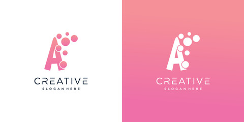 Letter A with dot and molecule concept logo template Premium Vector